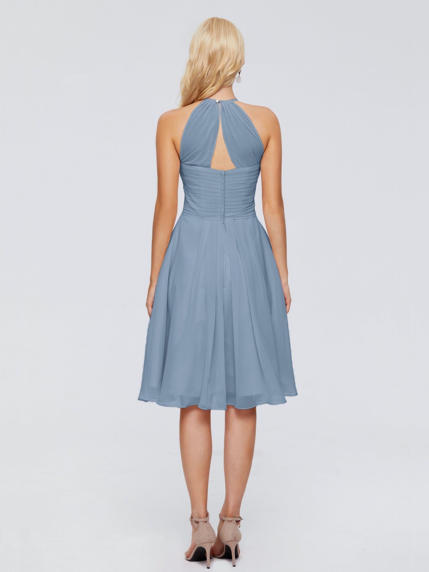 Molly Halter Knee Length Chiffon Bridesmaid Dresses With Pockets