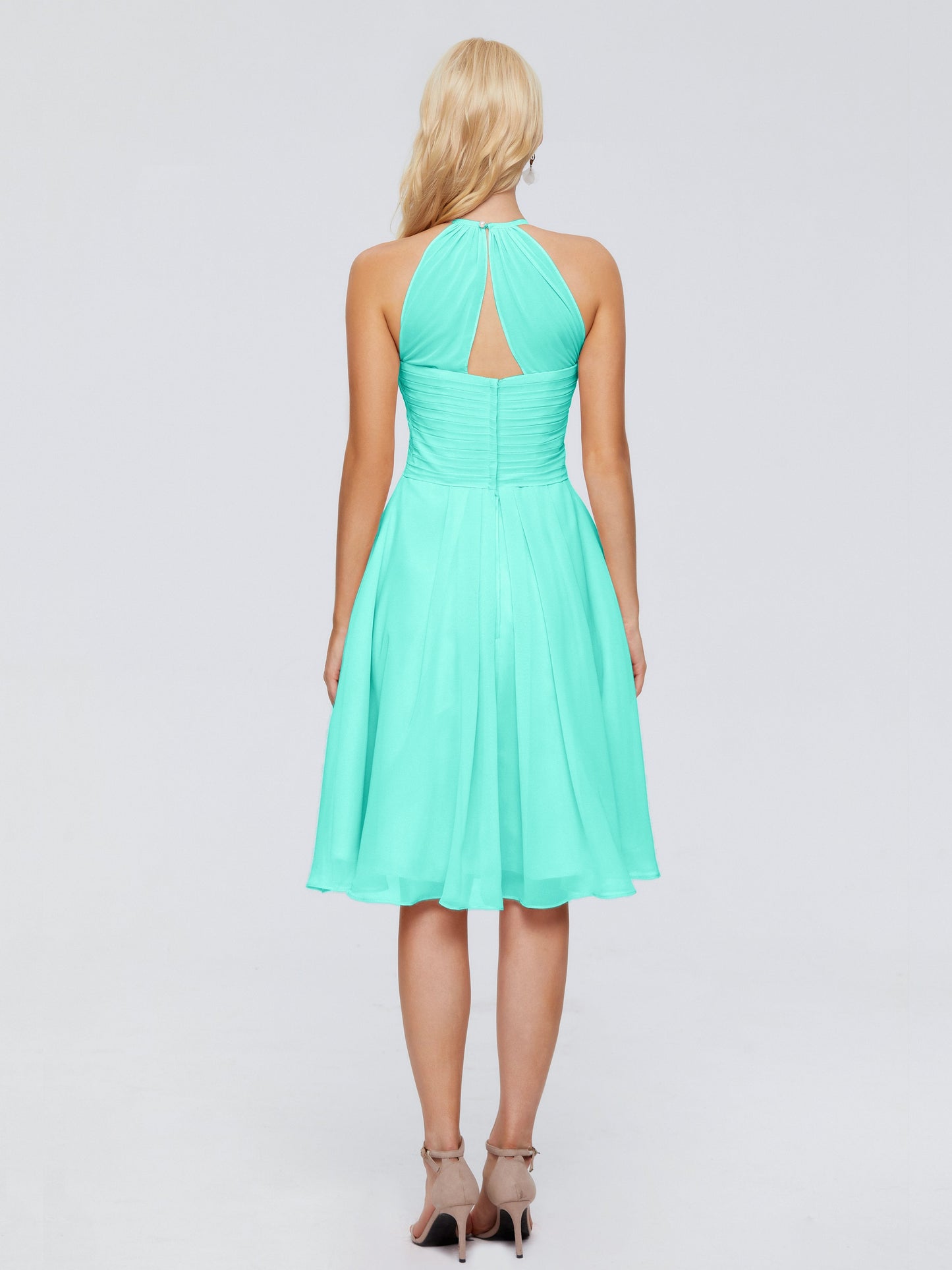 Molly Halter Knee Length Chiffon Bridesmaid Dresses With Pockets