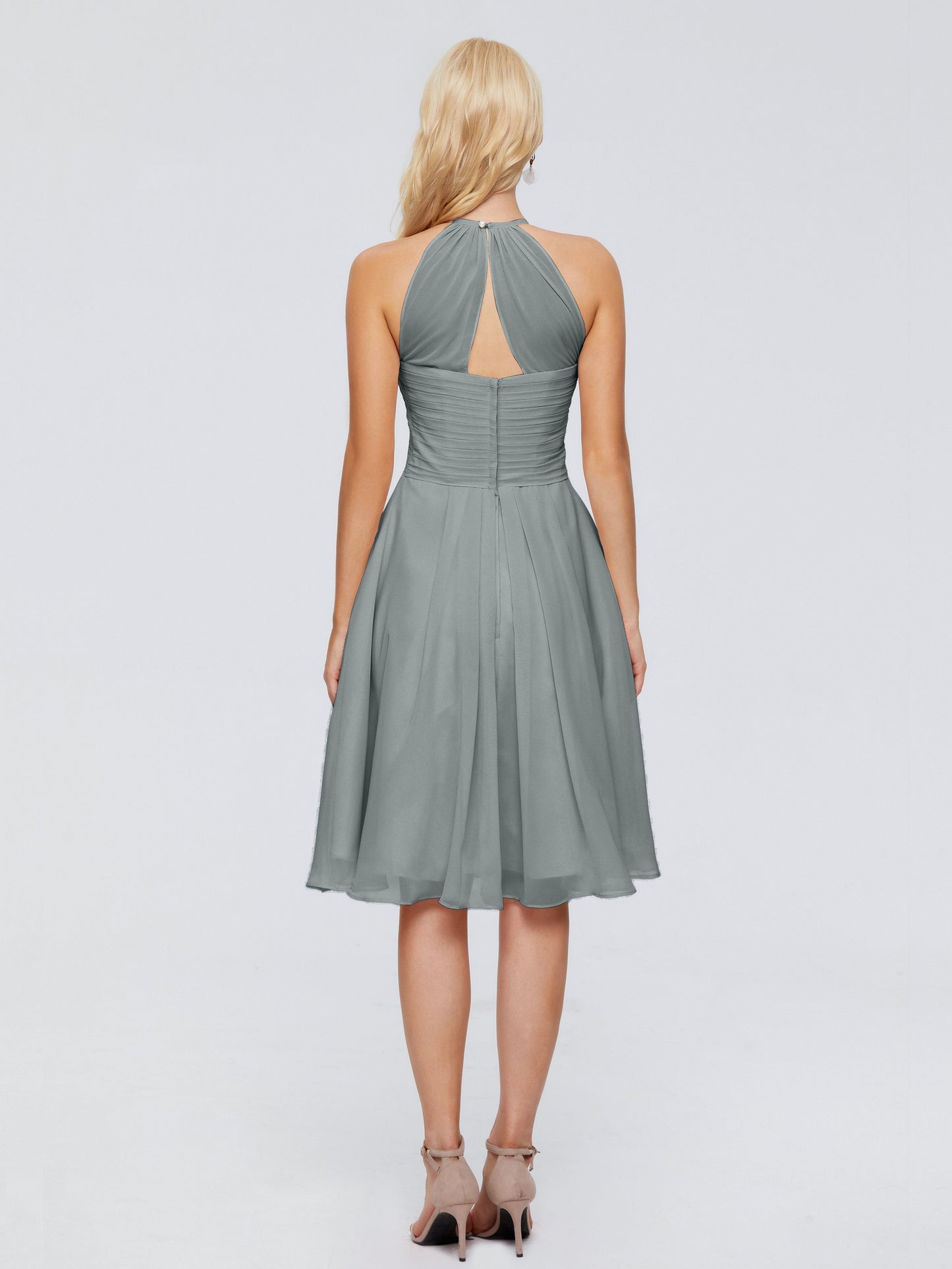 Molly Halter Knee Length Chiffon Bridesmaid Dresses With Pockets