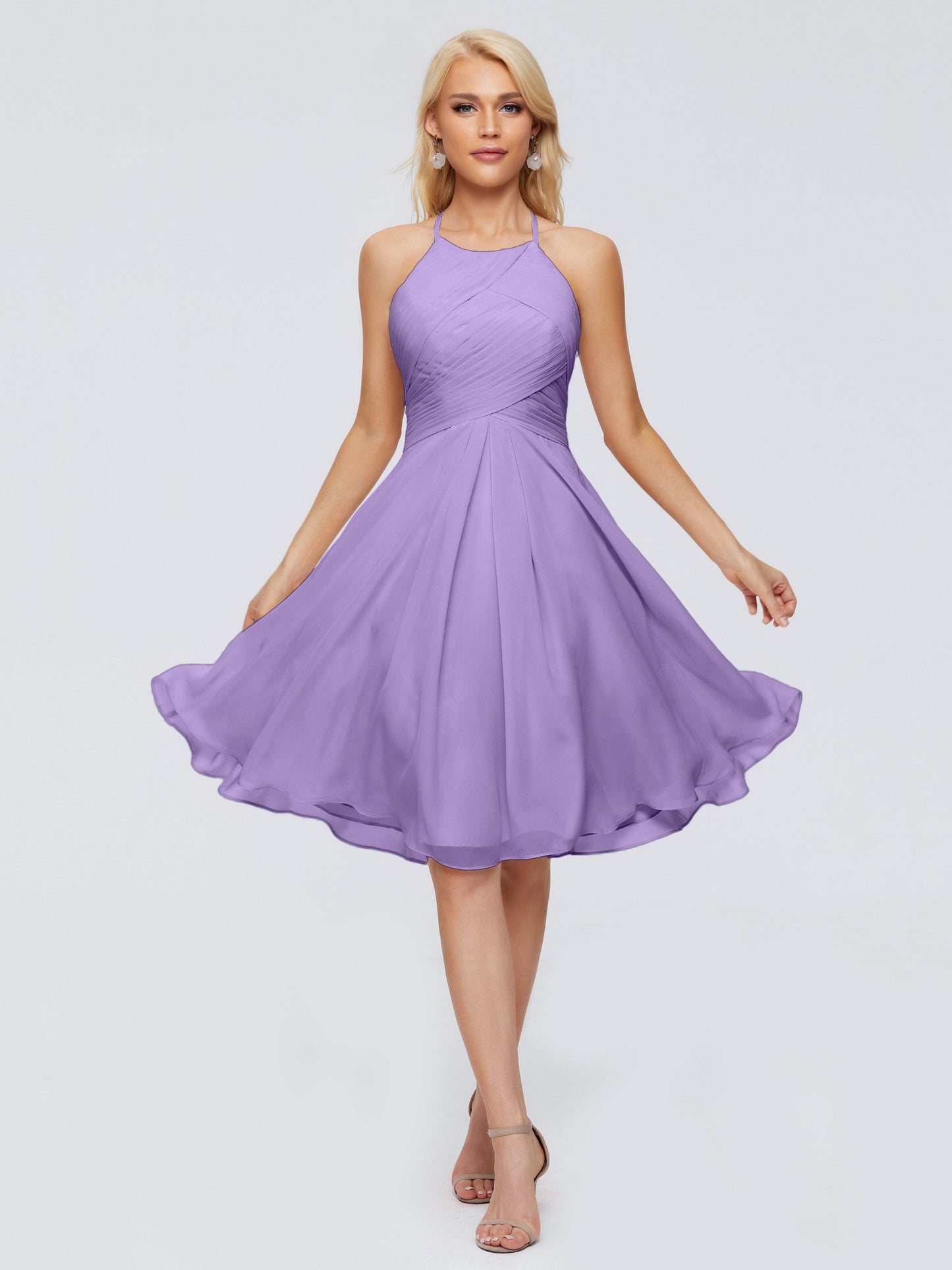 Molly Halter Knee Length Chiffon Bridesmaid Dresses With Pockets