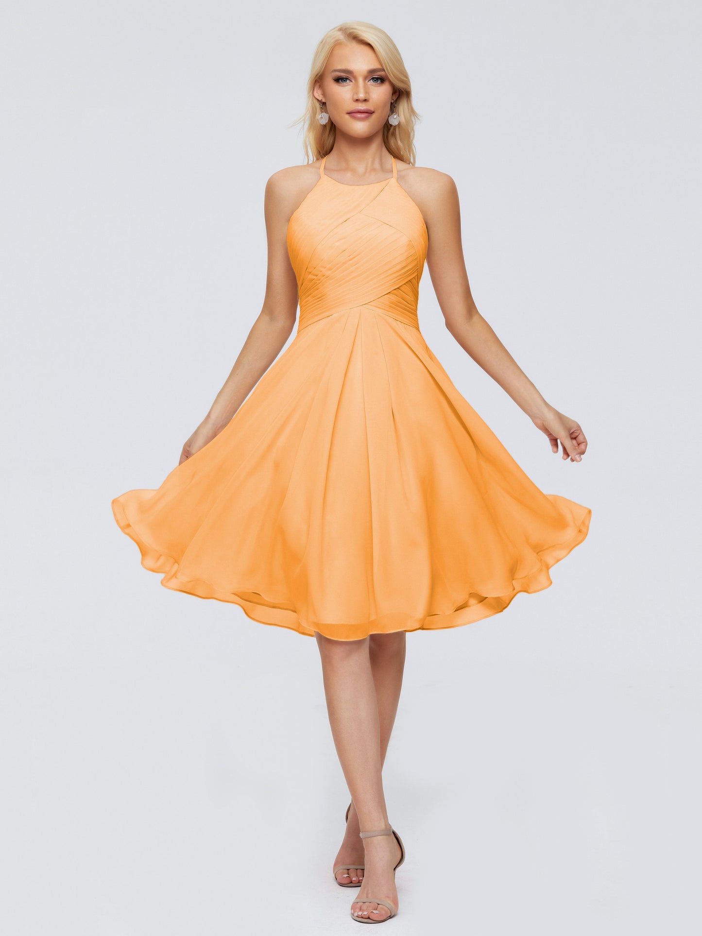 Molly Halter Knee Length Chiffon Bridesmaid Dresses With Pockets
