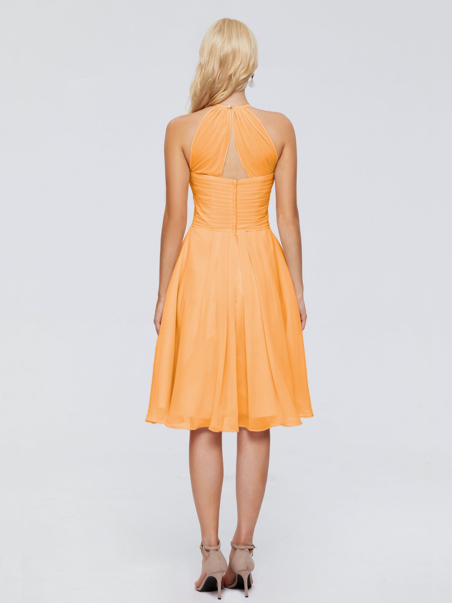 Molly Halter Knee Length Chiffon Bridesmaid Dresses With Pockets