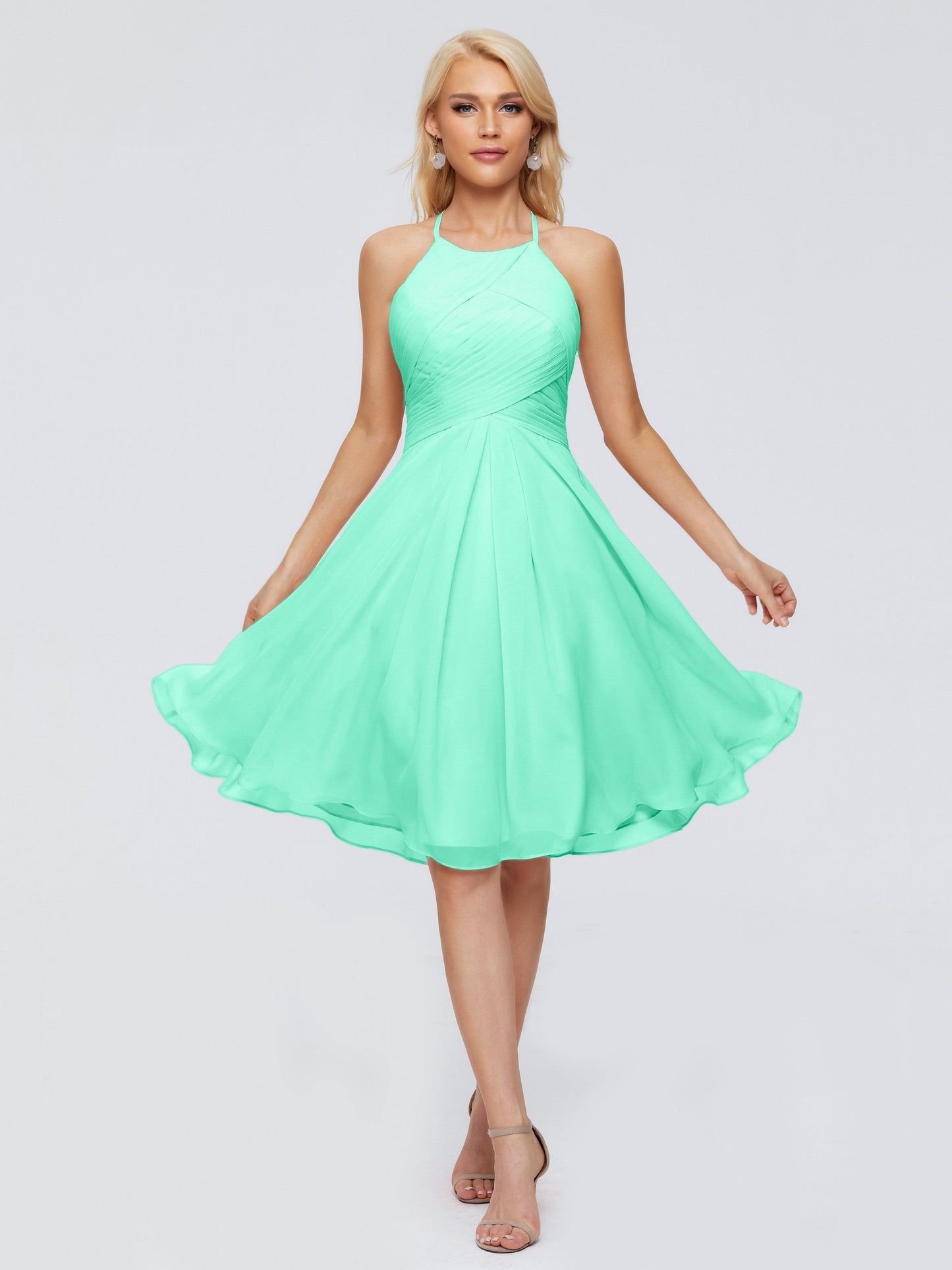 Molly Halter Knee Length Chiffon Bridesmaid Dresses With Pockets
