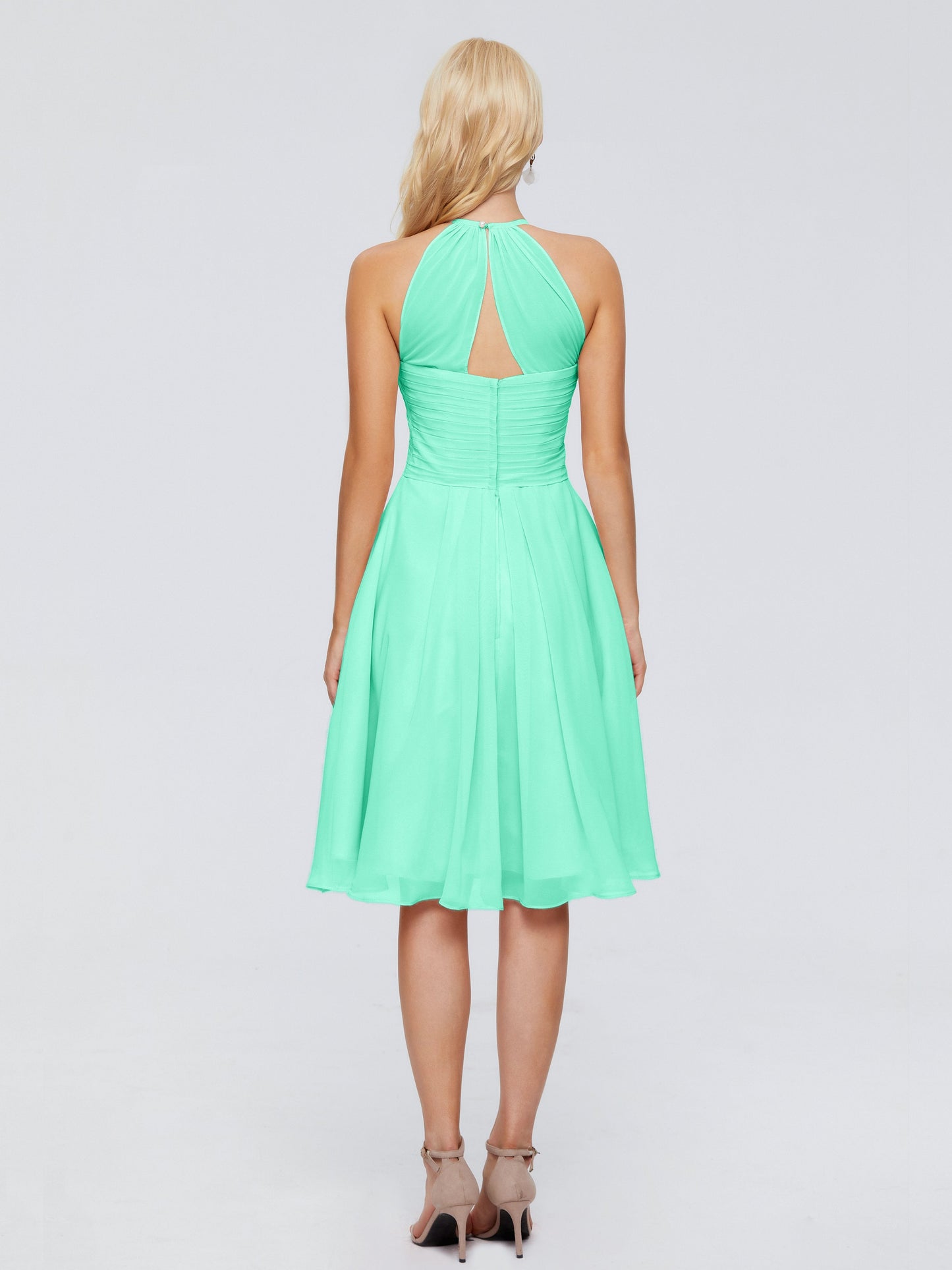 Molly Halter Knee Length Chiffon Bridesmaid Dresses With Pockets