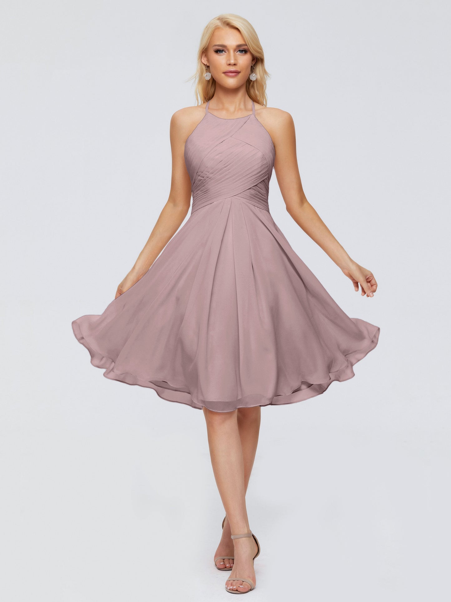 Molly Halter Knee Length Chiffon Bridesmaid Dresses With Pockets