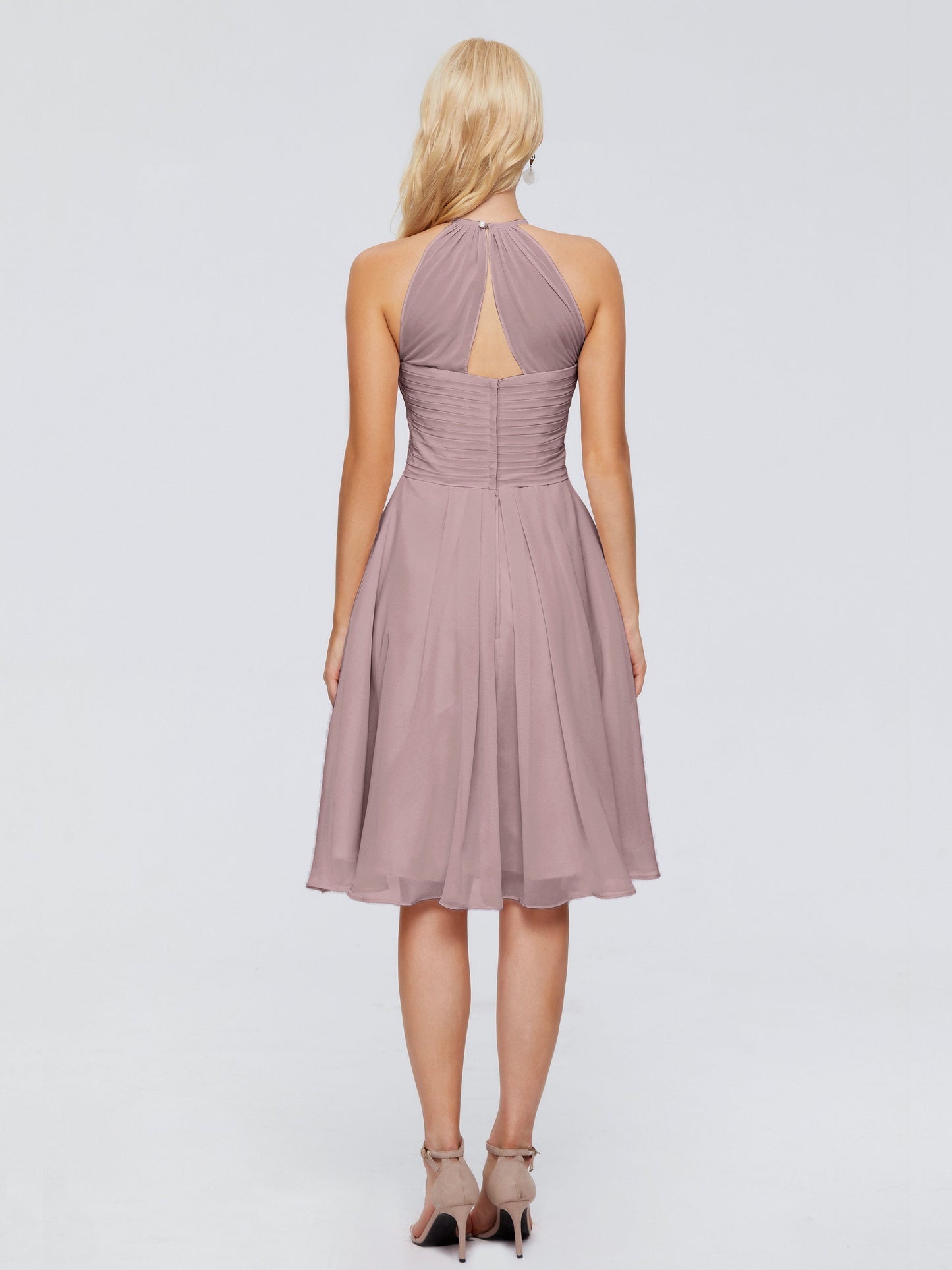Molly Halter Knee Length Chiffon Bridesmaid Dresses With Pockets