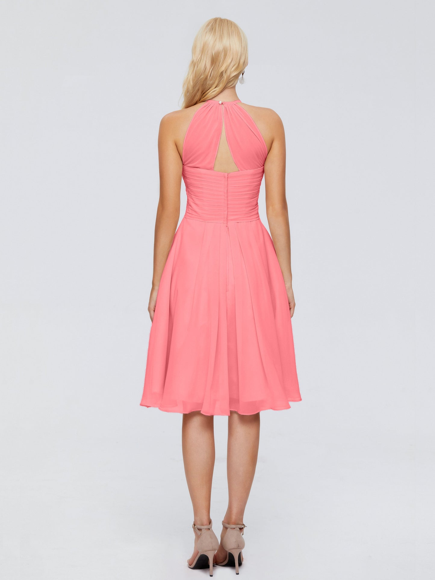 Molly Halter Knee Length Chiffon Bridesmaid Dresses With Pockets