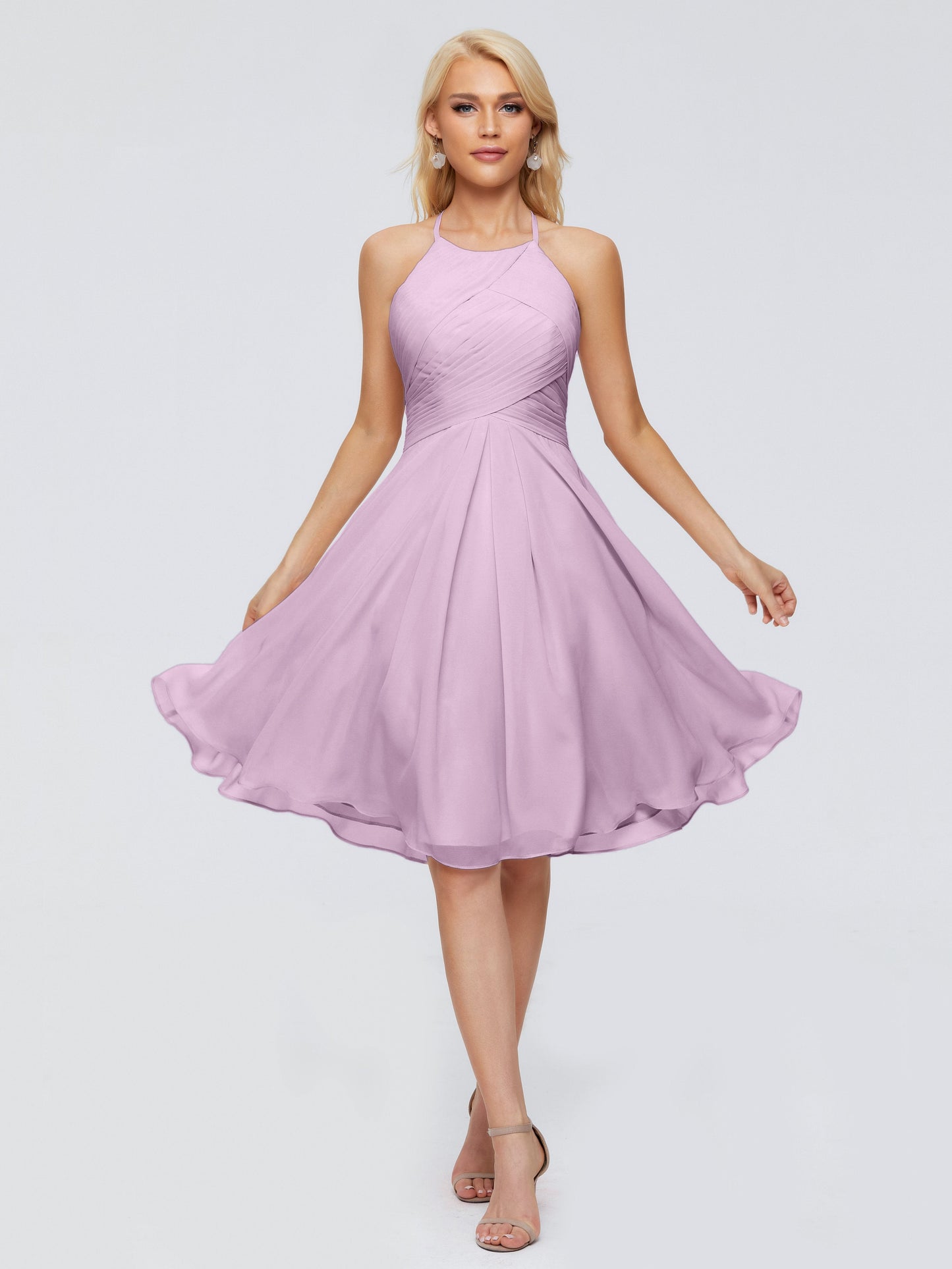 Molly Halter Knee Length Chiffon Bridesmaid Dresses With Pockets