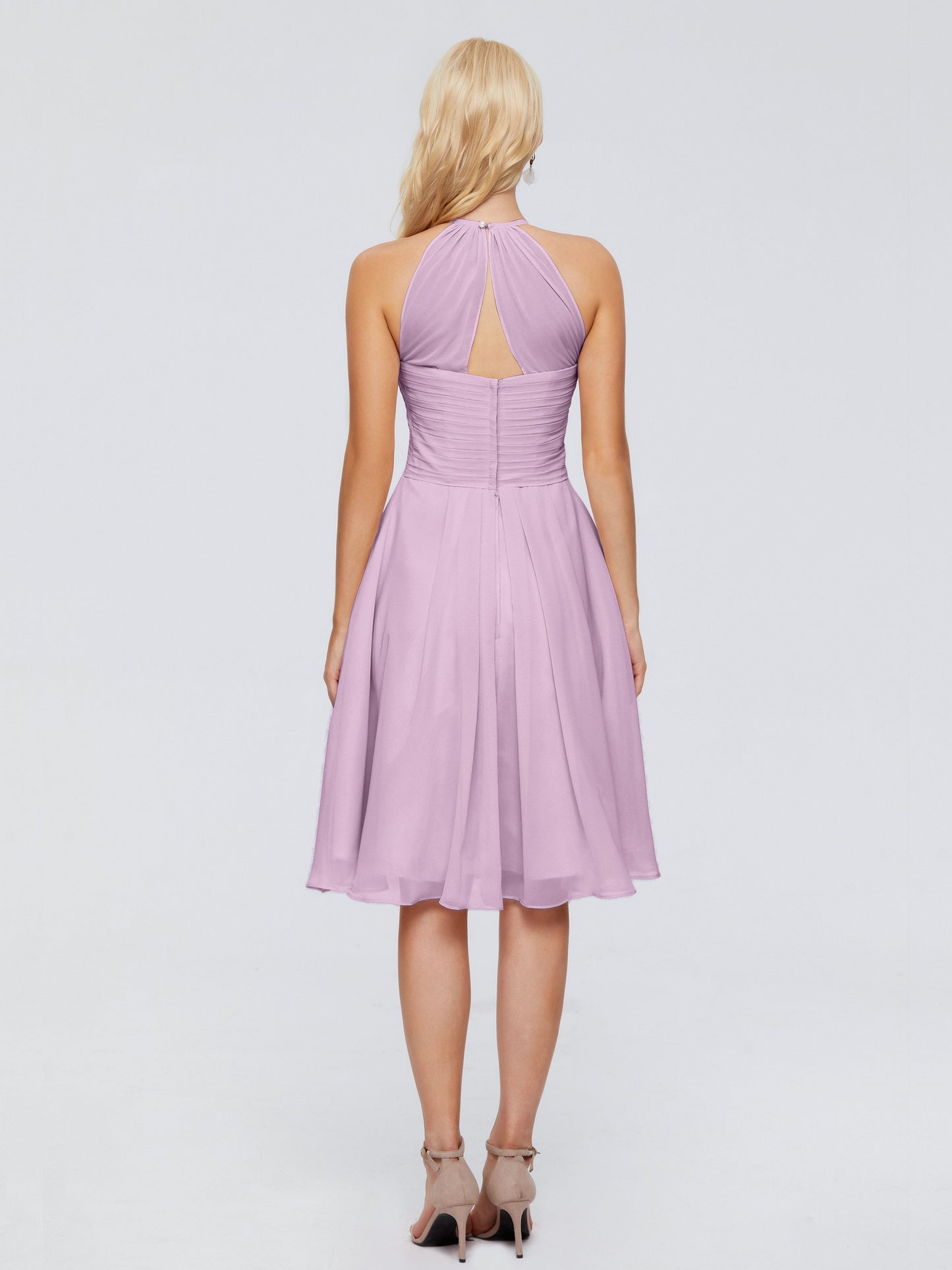 Molly Halter Knee Length Chiffon Bridesmaid Dresses With Pockets
