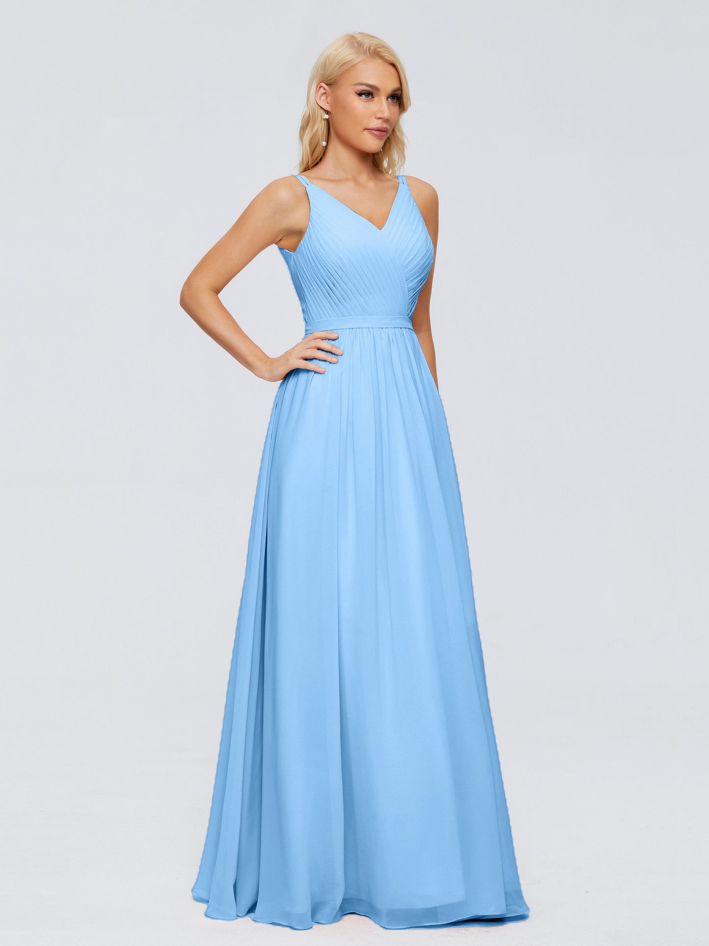 Morgan A-line V Neck Chiffon Bridesmaid Dresses