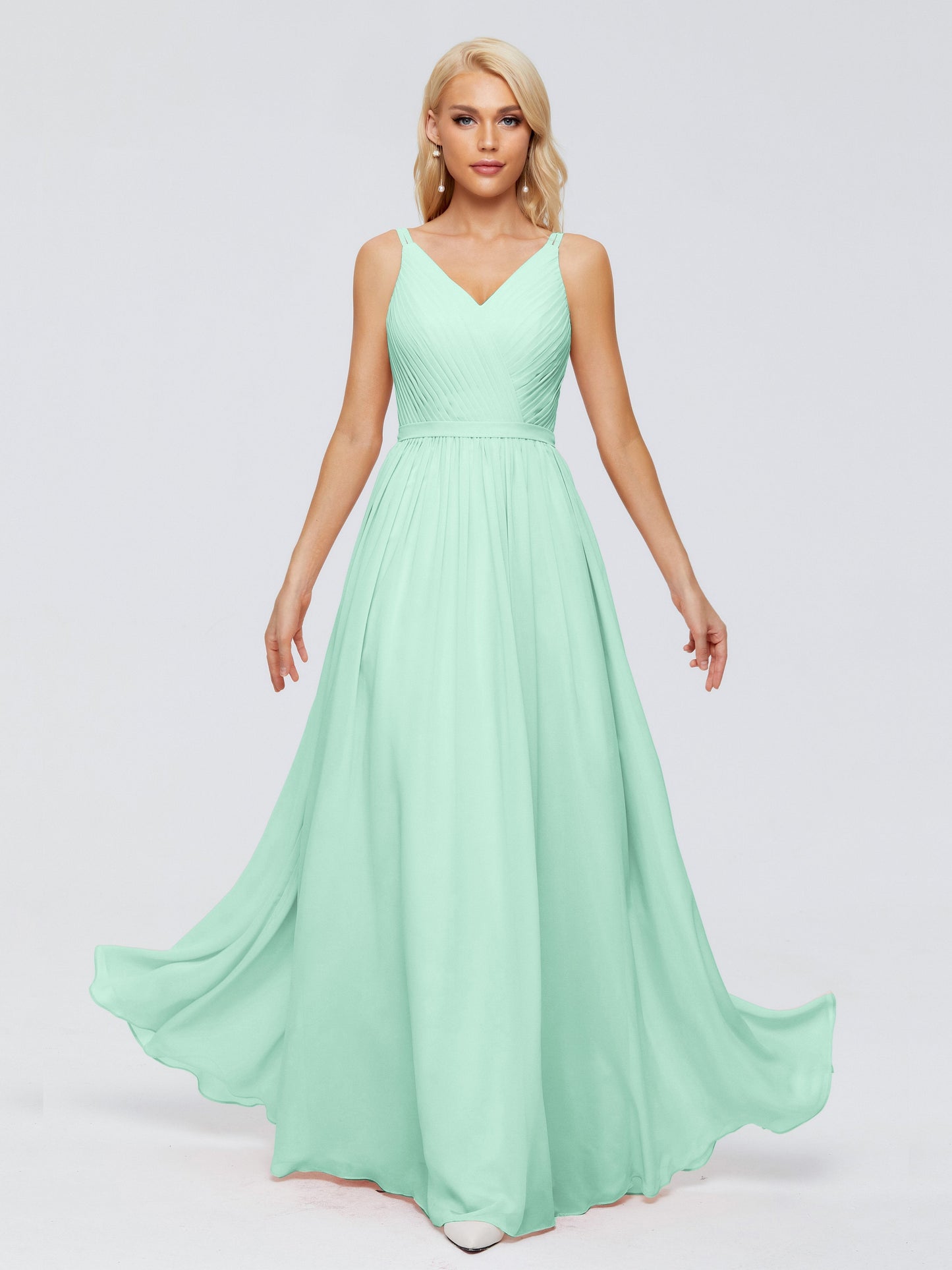 Morgan A-line V Neck Chiffon Bridesmaid Dresses
