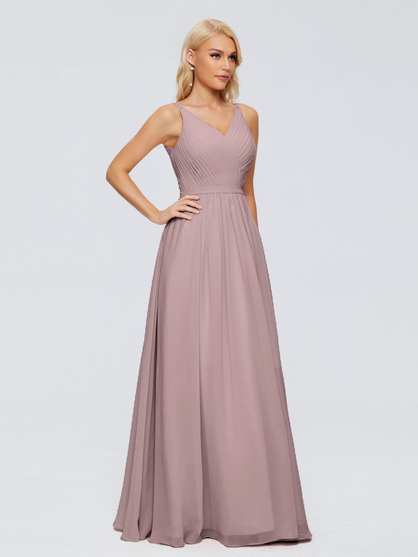Morgan A-line V Neck Chiffon Bridesmaid Dresses