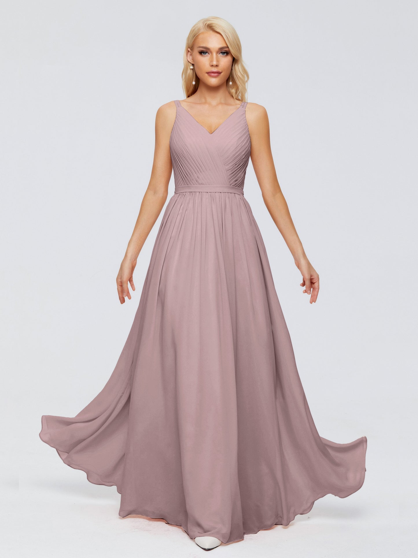 Morgan A-line V Neck Chiffon Bridesmaid Dresses