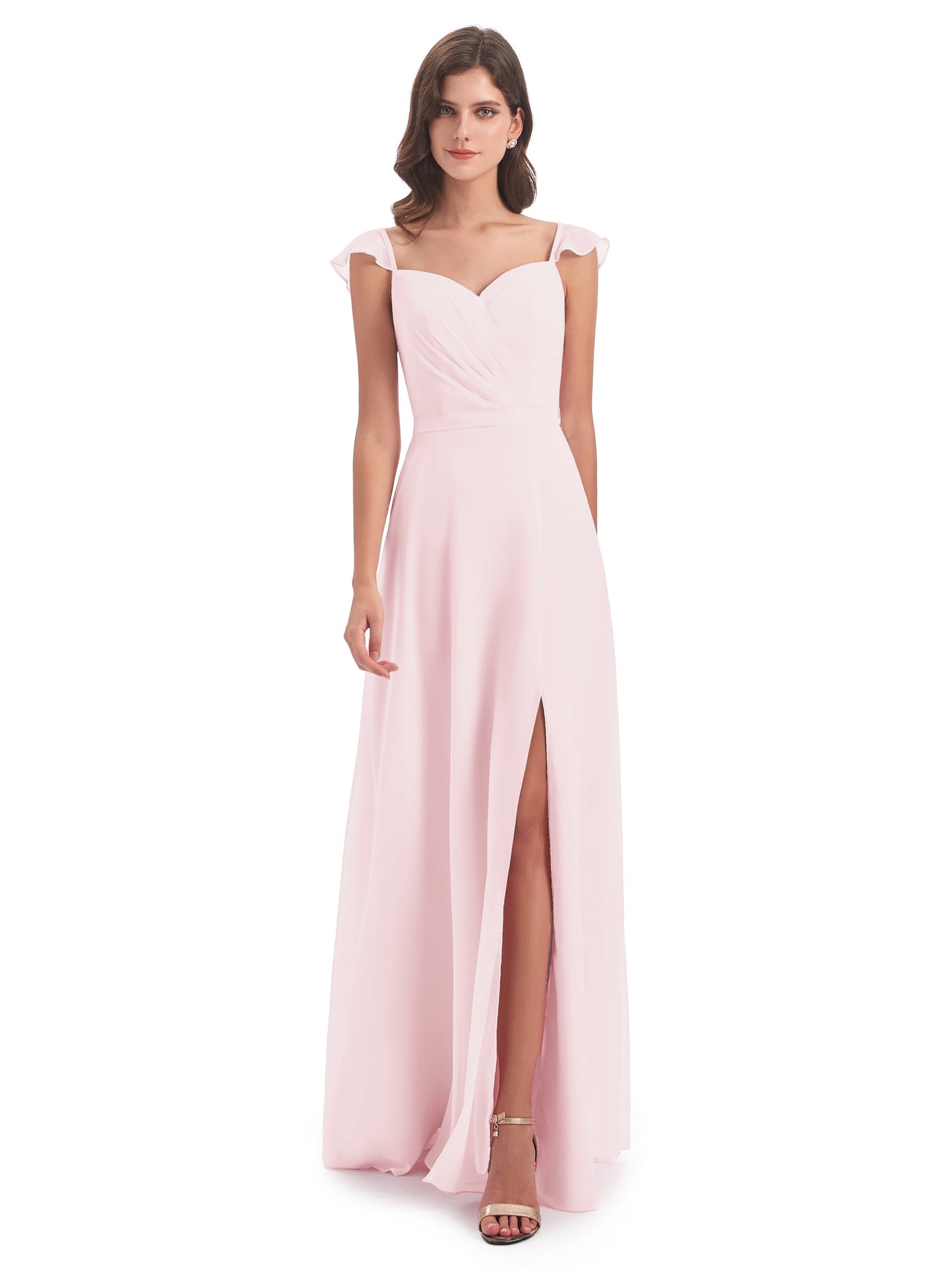 Mylah Sheath Cap Sleeves Split Chiffon Long Bridesmaid Dresses