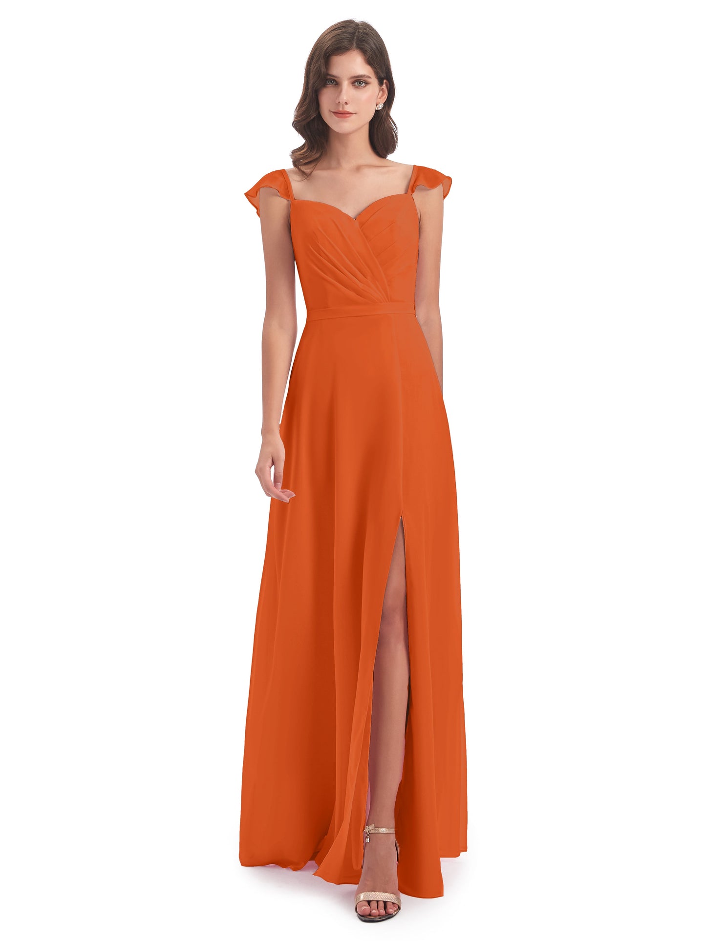 Mylah Sheath Cap Sleeves Split Chiffon Long Bridesmaid Dresses