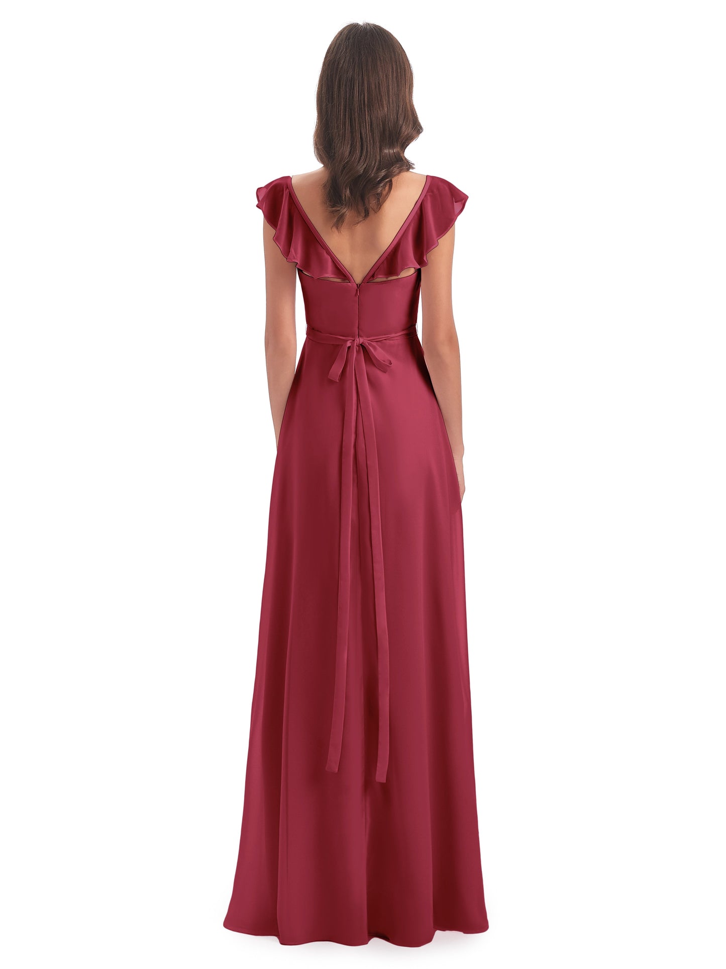 Mylah Sheath Cap Sleeves Split Chiffon Long Bridesmaid Dresses