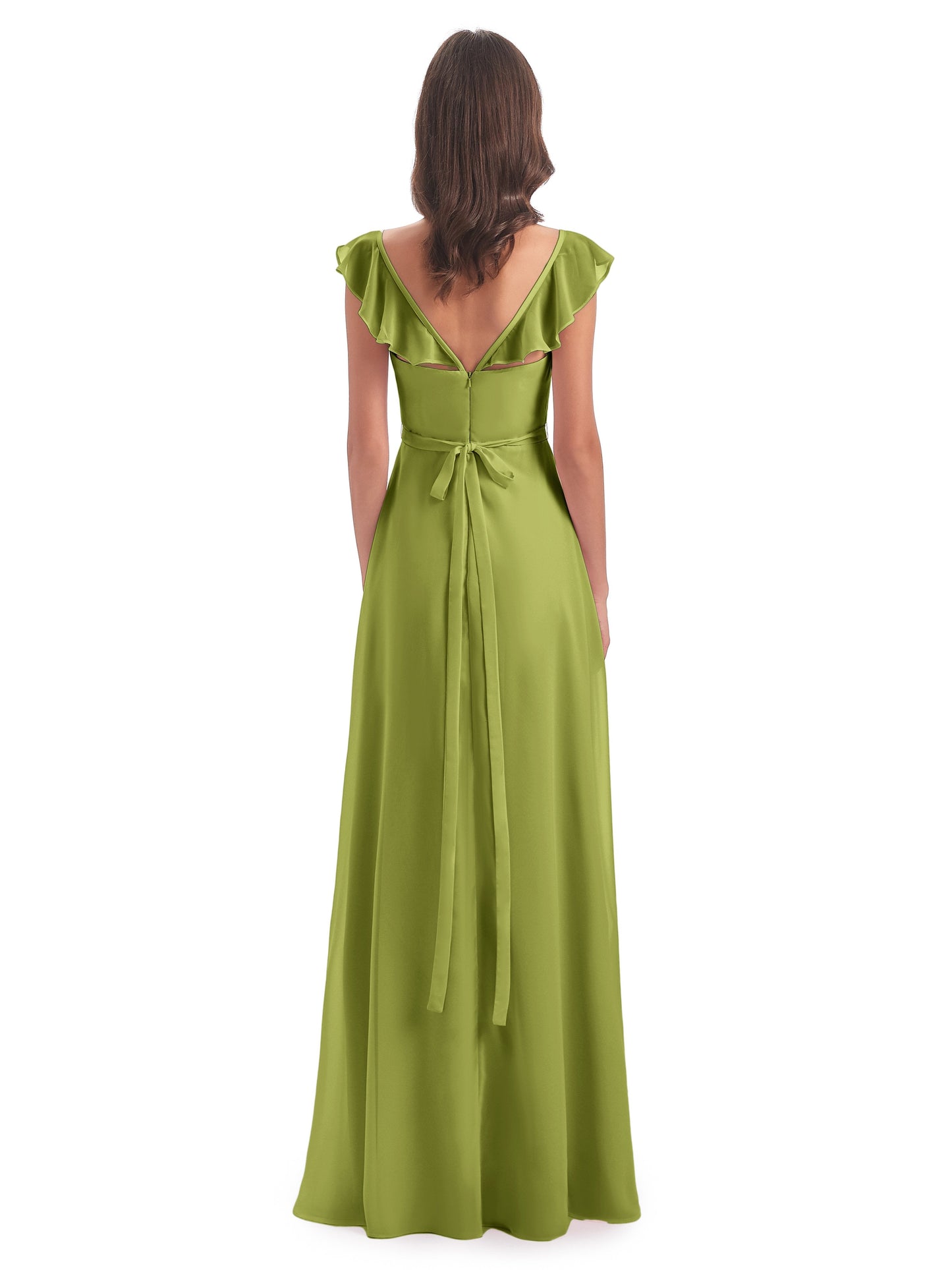 Mylah Sheath Cap Sleeves Split Chiffon Long Bridesmaid Dresses