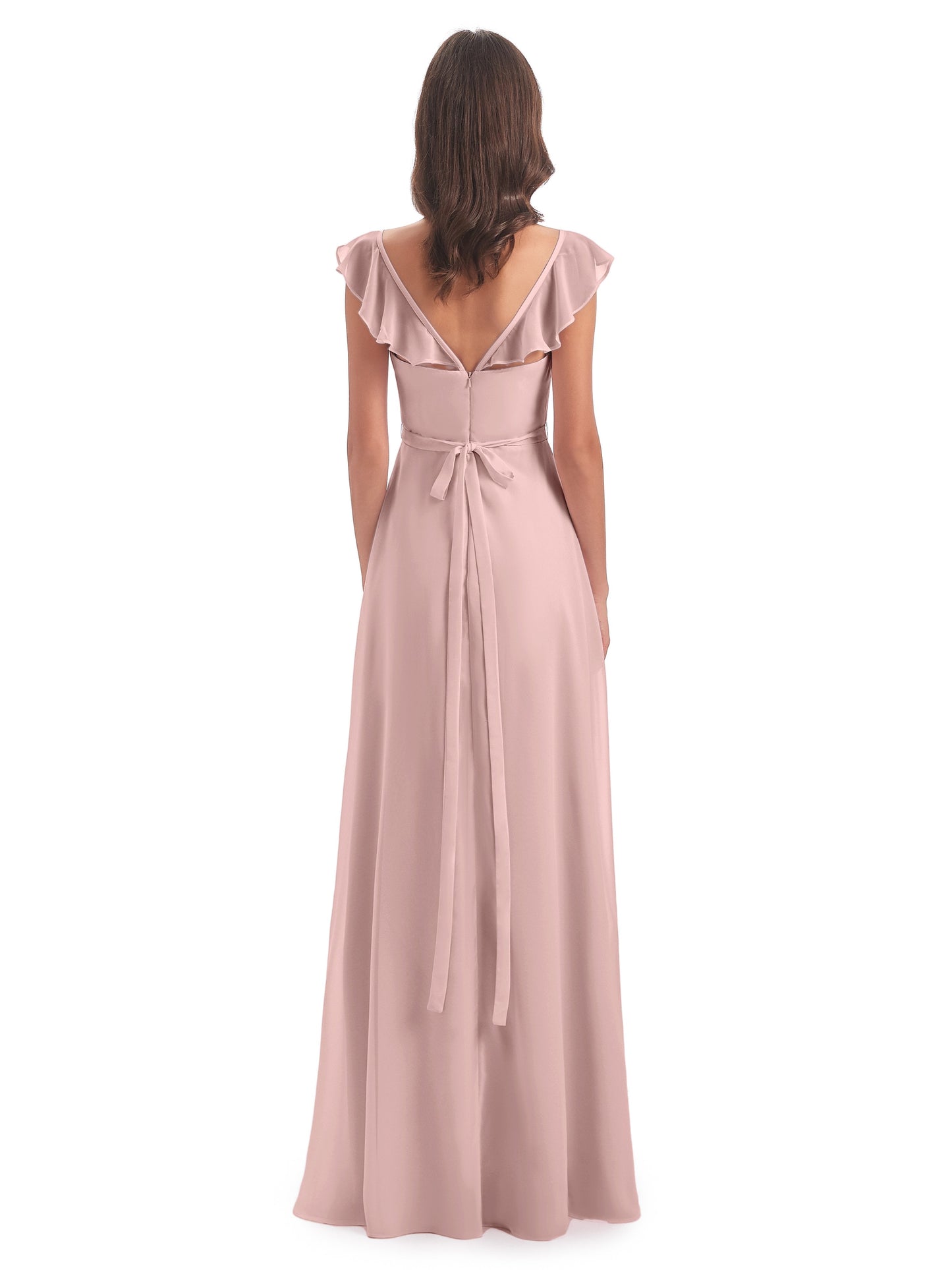 Mylah Sheath Cap Sleeves Split Chiffon Long Bridesmaid Dresses