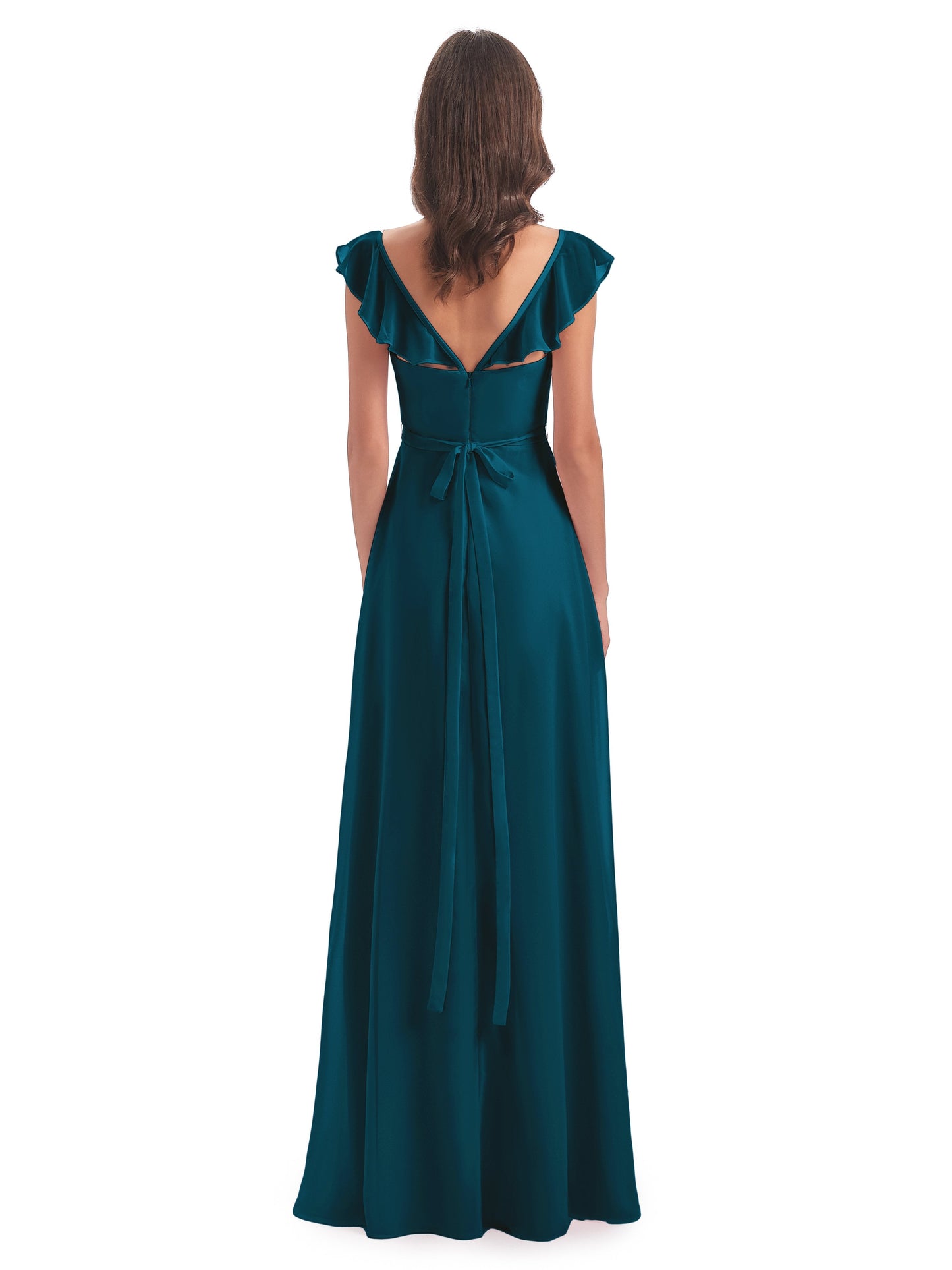 Mylah Sheath Cap Sleeves Split Chiffon Long Bridesmaid Dresses