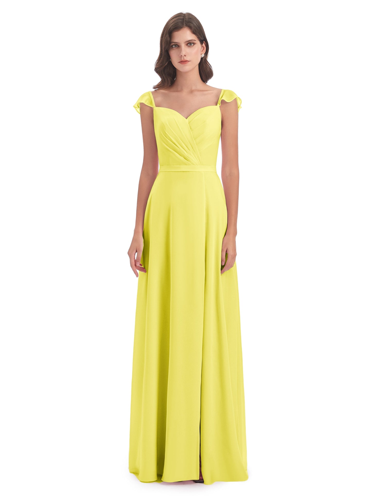 Mylah Sheath Cap Sleeves Split Chiffon Long Bridesmaid Dresses