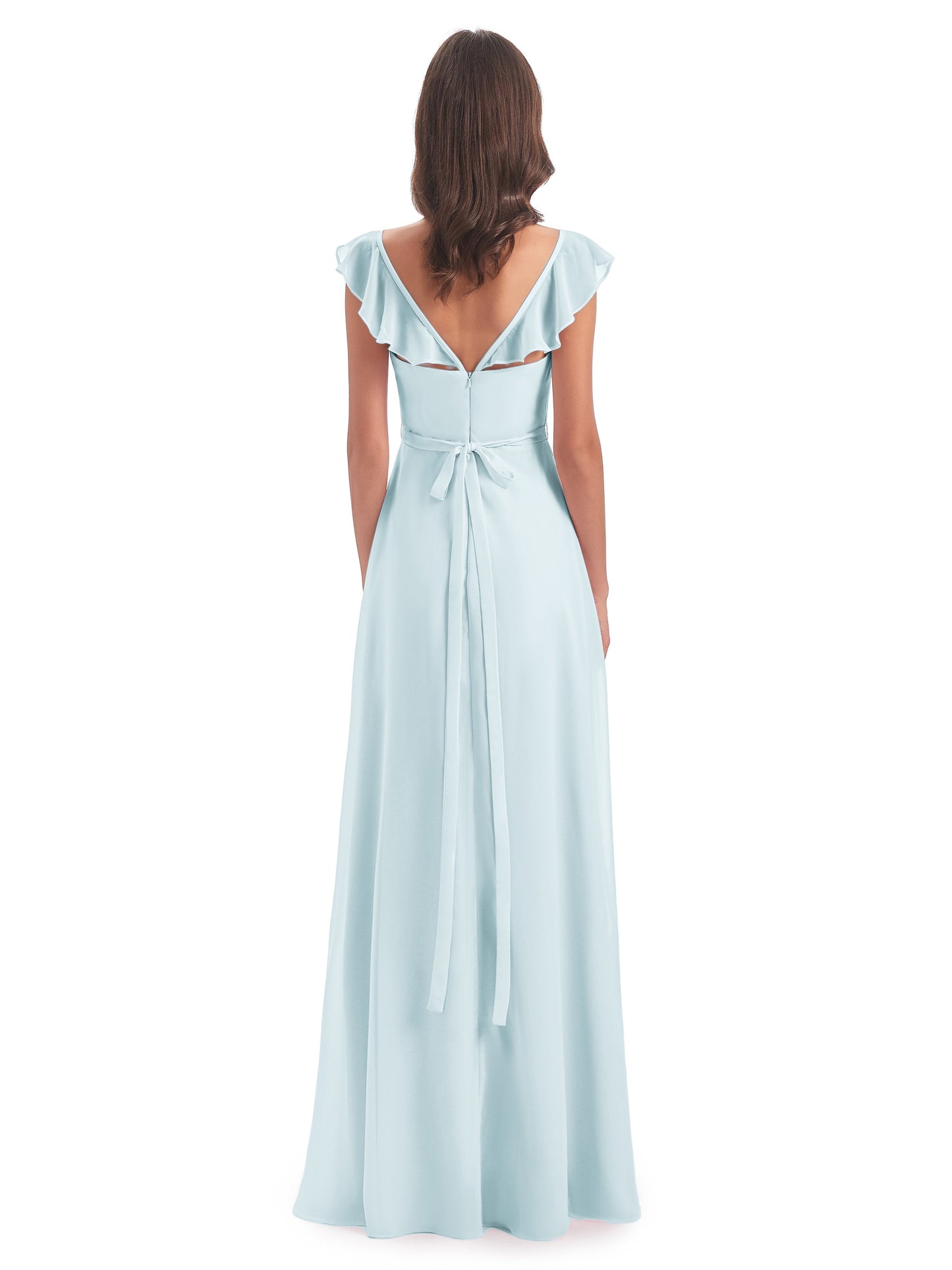 Mylah Sheath Cap Sleeves Split Chiffon Long Bridesmaid Dresses