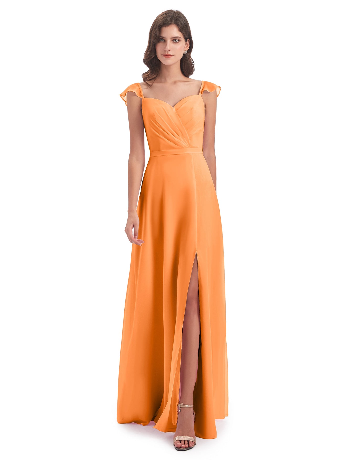 Mylah Sheath Cap Sleeves Split Chiffon Long Bridesmaid Dresses