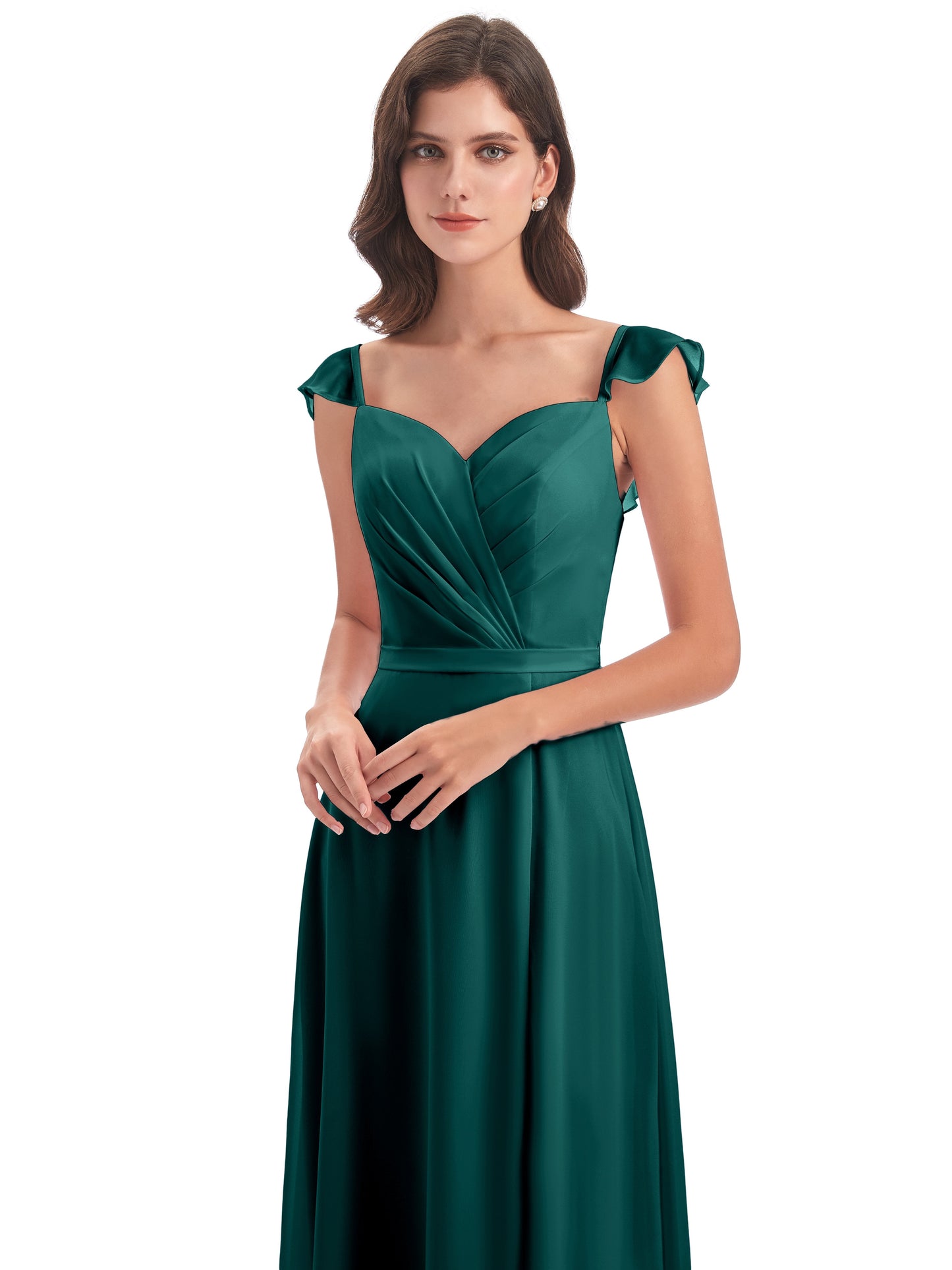 Mylah Sheath Cap Sleeves Split Chiffon Long Bridesmaid Dresses