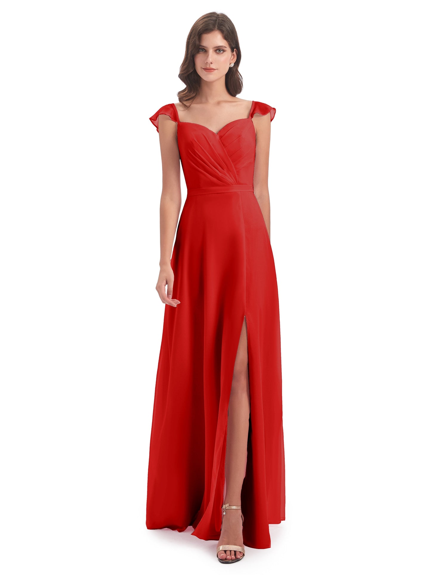 Mylah Sheath Cap Sleeves Split Chiffon Long Bridesmaid Dresses