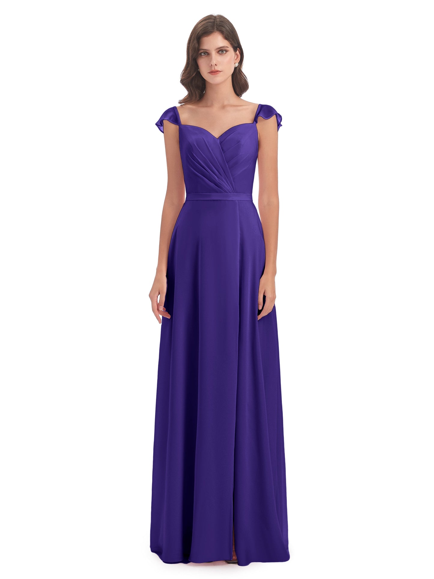 Mylah Sheath Cap Sleeves Split Chiffon Long Bridesmaid Dresses
