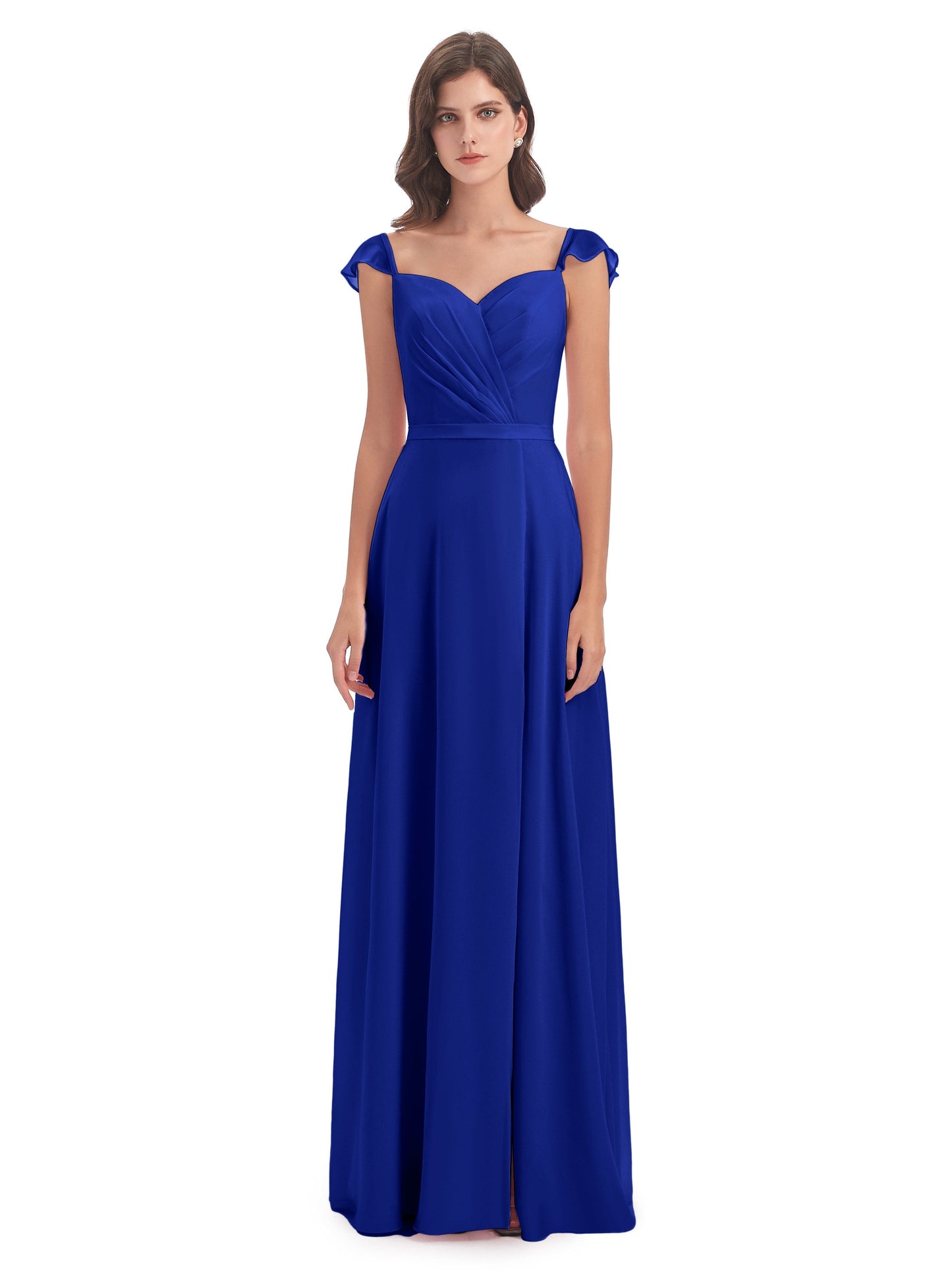 Mylah Sheath Cap Sleeves Split Chiffon Long Bridesmaid Dresses