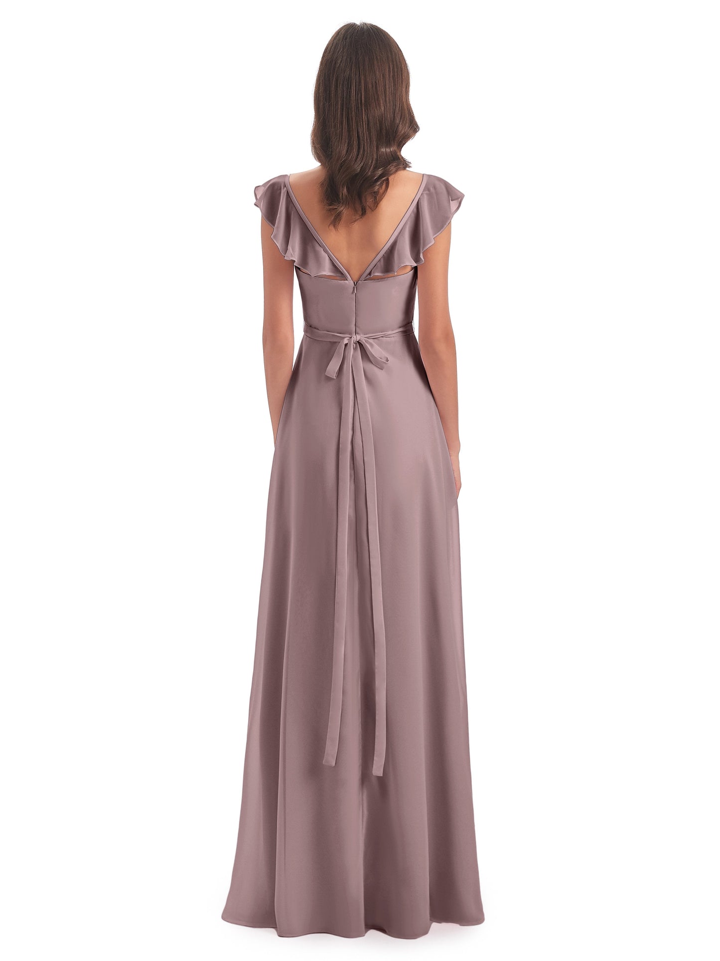 Mylah Sheath Cap Sleeves Split Chiffon Long Bridesmaid Dresses