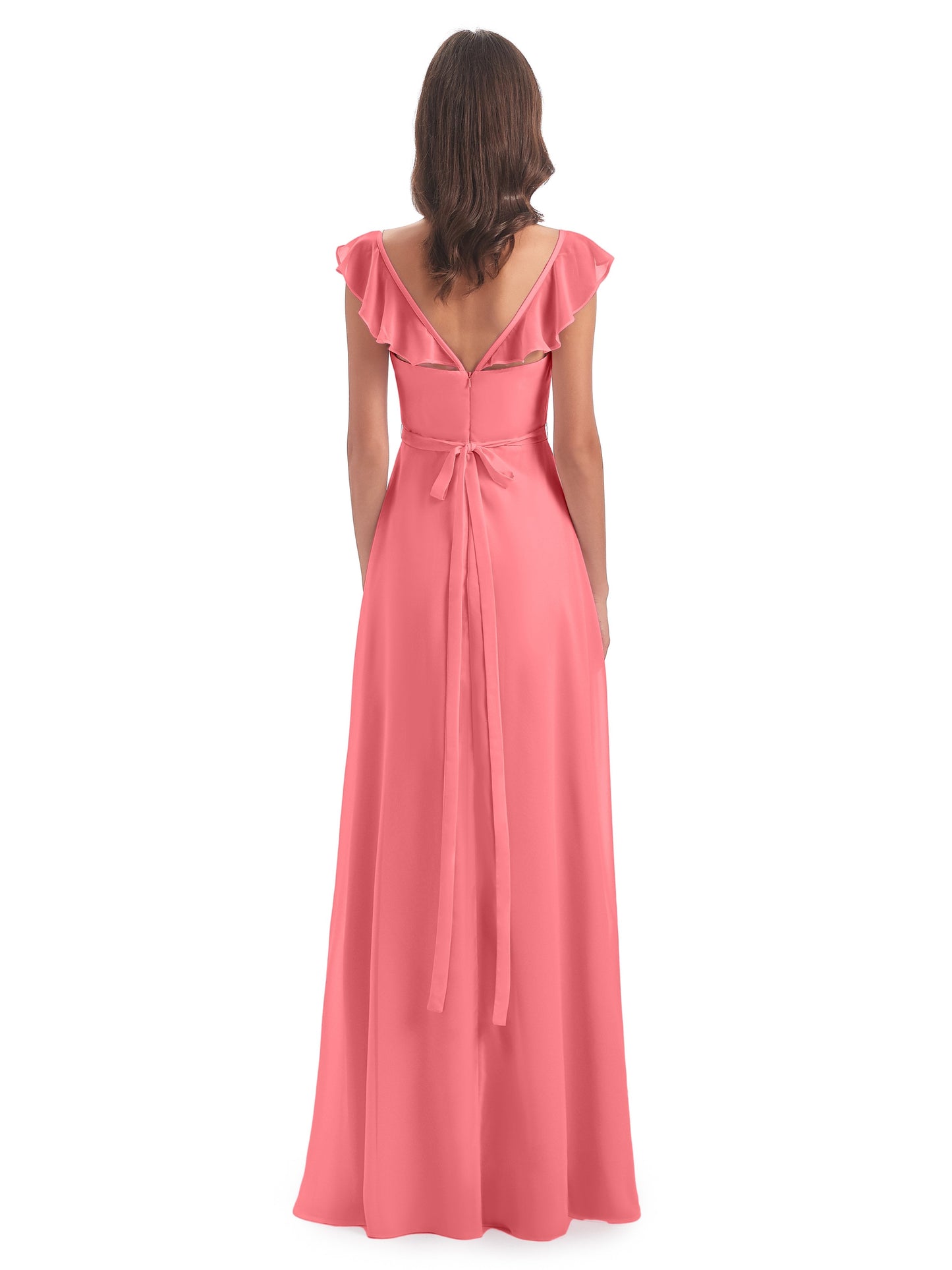 Mylah Sheath Cap Sleeves Split Chiffon Long Bridesmaid Dresses