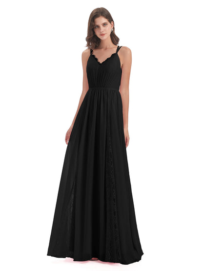 Nathalia Floor Length V-neck Chiffon Bridesmaid Dresses