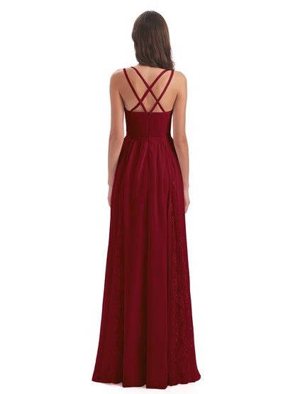 Nathalia Floor Length V-neck Chiffon Bridesmaid Dresses