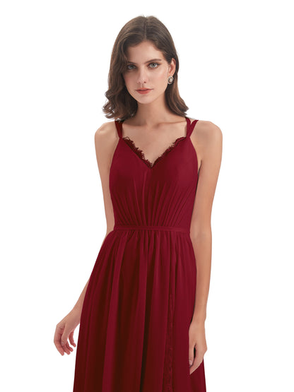 Nathalia Floor Length V-neck Chiffon Bridesmaid Dresses