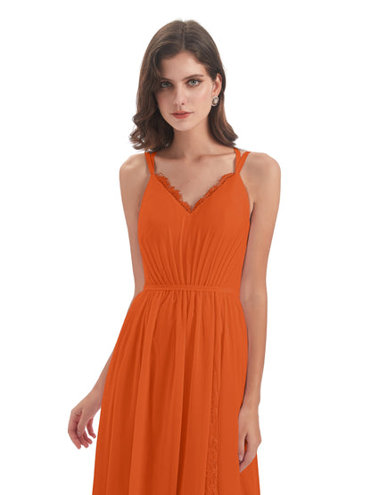 Nathalia Floor Length V-neck Chiffon Bridesmaid Dresses