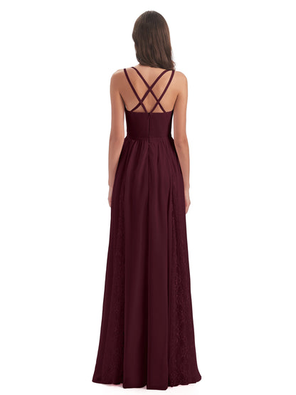 Nathalia Floor Length V-neck Chiffon Bridesmaid Dresses
