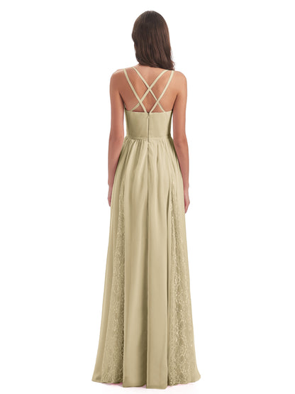 Nathalia Floor Length V-neck Chiffon Bridesmaid Dresses
