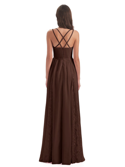 Nathalia Floor Length V-neck Chiffon Bridesmaid Dresses