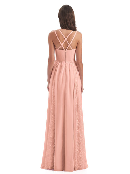 Nathalia Floor Length V-neck Chiffon Bridesmaid Dresses
