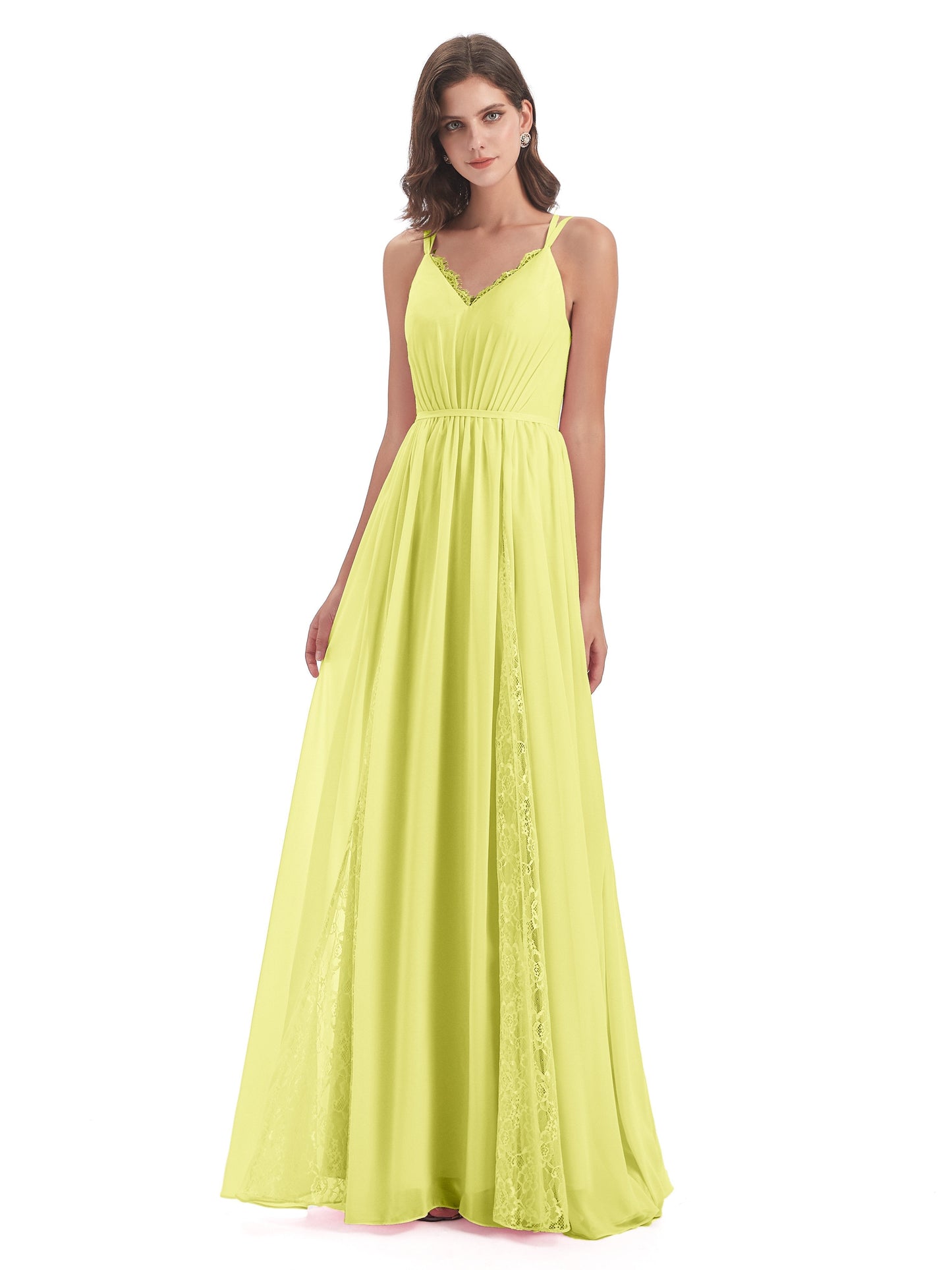 Nathalia Floor Length V-neck Chiffon Bridesmaid Dresses