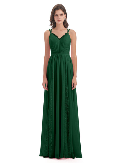Nathalia Floor Length V-neck Chiffon Bridesmaid Dresses