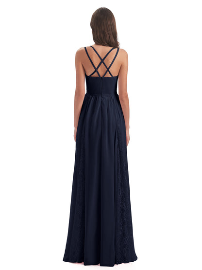 Nathalia Floor Length V-neck Chiffon Bridesmaid Dresses