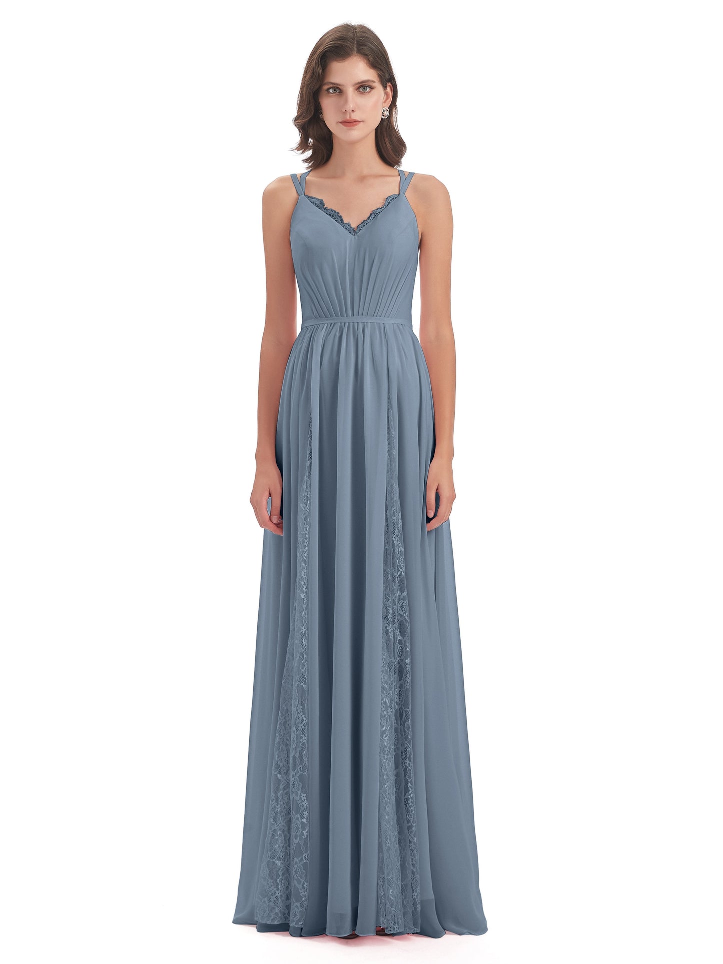 Nathalia Floor Length V-neck Chiffon Bridesmaid Dresses