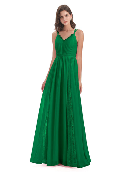 Nathalia Floor Length V-neck Chiffon Bridesmaid Dresses