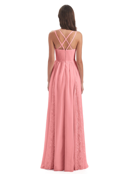 Nathalia Floor Length V-neck Chiffon Bridesmaid Dresses