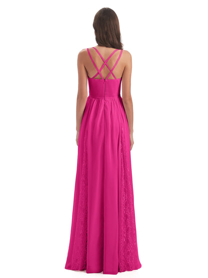 Nathalia Floor Length V-neck Chiffon Bridesmaid Dresses