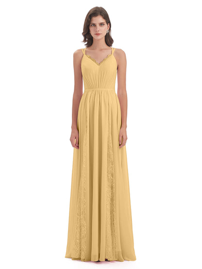 Nathalia Floor Length V-neck Chiffon Bridesmaid Dresses