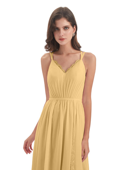 Nathalia Floor Length V-neck Chiffon Bridesmaid Dresses