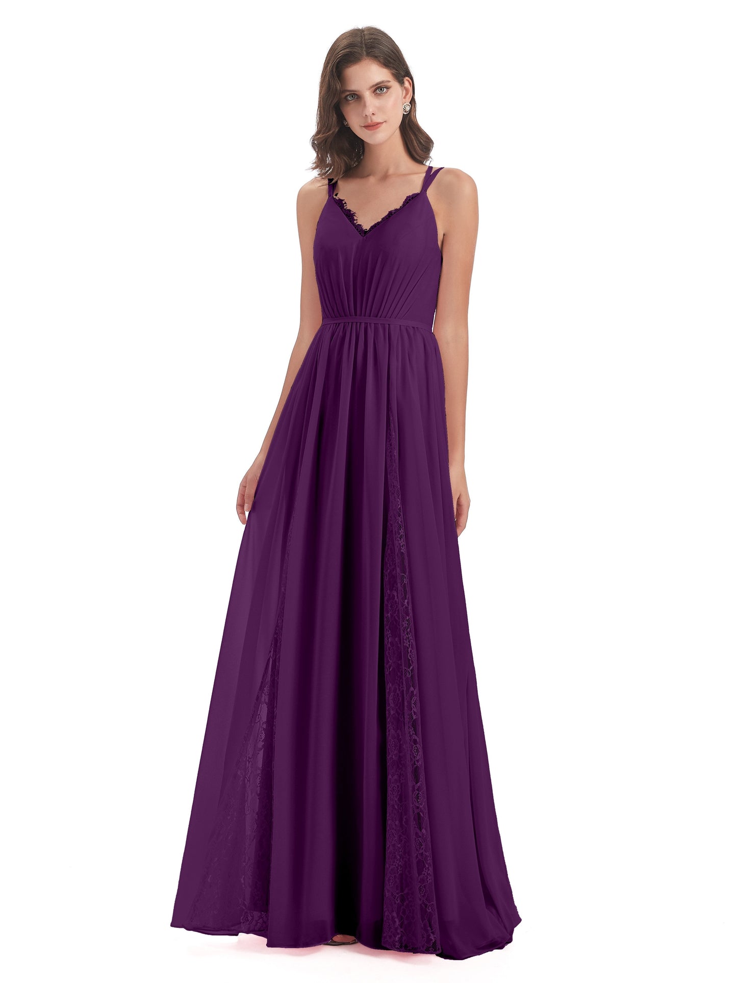 Nathalia Floor Length V-neck Chiffon Bridesmaid Dresses